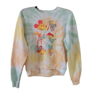 Disney Tie Dye Sweatshirt Womens Juniors M (7-9) Colorful Retro Casual Pull Over